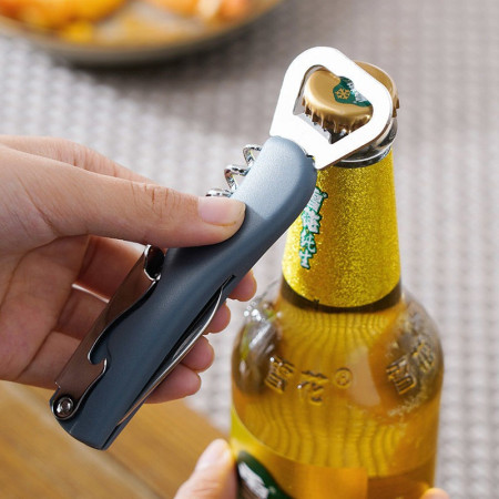 Tirbuson de Sticle 4 in 1, Cyrax, Desfacator de Sticle Multifunctional, din Inox cu Maner Anti Alunecare, 13.5 x 4 cm Albastru