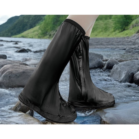 Protectie Incaltaminte pentru Ploaie si Noroi,  Impermeabila, Talpa Antiderapanta, cu Fermoar si Capsa, Inaltime 40 cm, Marime M 36-37, Negru