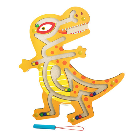 Joc Montessori cu Bile, Cyrax, Creion Magnetic, Tip Labirint, din Lemn, Model Tiranozaur, 21x18 cm, Portocaliu