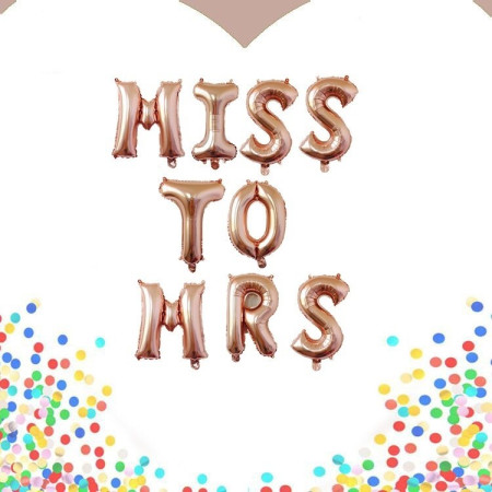 Set Baloane din Folie Metalizata, Cyrax, Model Scris Miss to Mrs, Litere de 40 cm, Tema Iubire, Baloane Party, Ambalaj Individual, Pai Inclus, Umflare cu Aer sau Heliu, Roz
