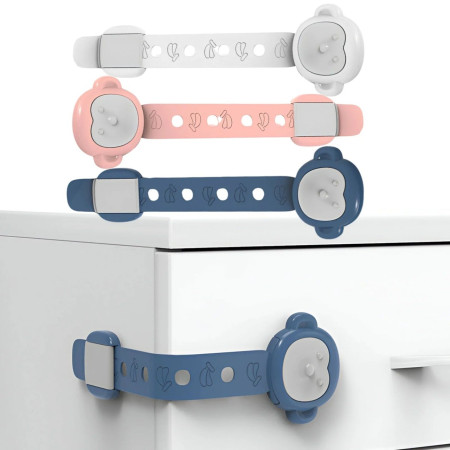 Siguranta pentru Usi Copii,  Sistem de Blocare Sertare, Dulap, Frigider, Adeziv, cu Sistem de Inchidere Dublu, Model Maimutica, Alb