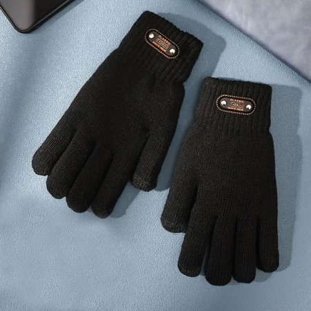 Manusi de Barbat,  Model Tricotat, Functie Touchscreen (ecran tactil), Material Acril, Manseta Elastica, Interior Catifelat, Marime Universala, Negru