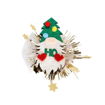 Agrafa de Par, Cyrax, Tema Craciun, Model Gnom, din Panza, 9.8 x 9 cm, Multicolor