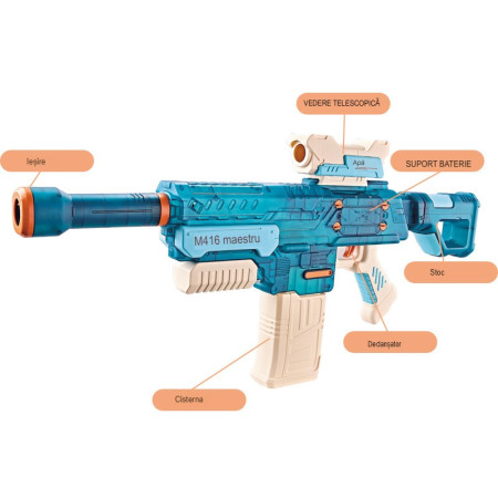 Pistol cu Apa Electric, Cyrax, +6 Ani, Rezervor 500 ml, Incarcare USB, din Plastic, 69 x 5.5 x 30 cm, Albastru