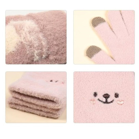 Manusi Dama,  Model Fata Zambitoare, Functie Touchscreen (ecran tactil), Material Lana Brodata, Manseta Elastica, Interior Pufos, Marime Universala, Roz