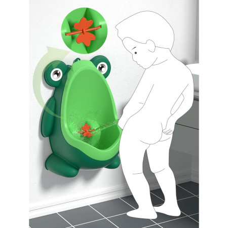 Pisoar pentru Baieti, Cyrax, 0-8 Ani, in Forma de Broasca, Perie Inclusa, Montare pe Perete, Carlig Autoadeziv Inclus, 29 x 22.5 cm, Verde
