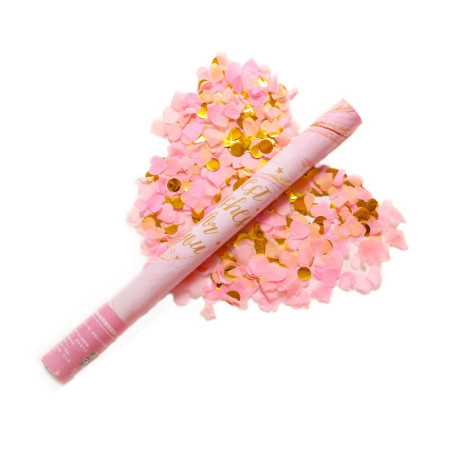 Tun Confetti, Cyrax, Best Wishes, Confetti Inimioare si Paiete, 60 x 5 cm, Roz Auriu