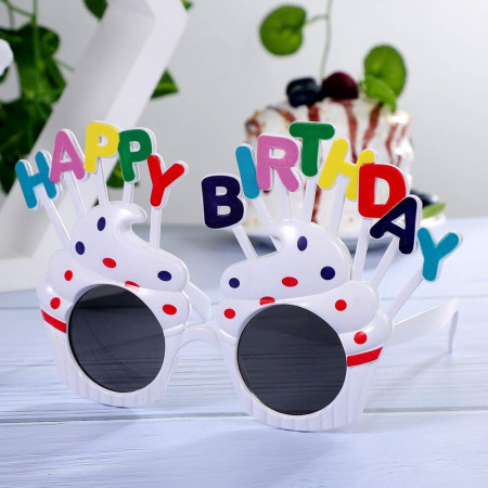 Ochelari Happy Birthday, Cyrax, Tematica Aniversare, Protectie Soare, din Plastic, Model Prajiturele, 18.5x11.5 cm, Alb