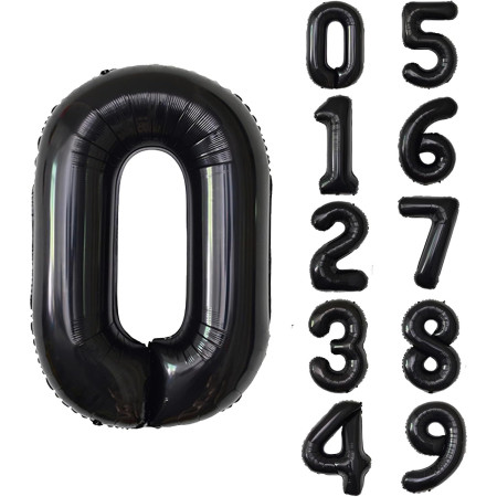 Balon din Folie Metalizata, Cyrax, Figurina Cifra, Tema Aniversare 80 cm, Ambalaj Individual, Pai inclus, Umflare cu Aer sau Heliu, Negru, Cifra 0