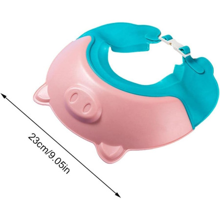 Cyrax Viziera de Protectie Baie Pentru Copii, Fippy, Model Purcelus, Dimensiune ajustabila, Durabil, Usor de curatat, Impotriva Samponului, pentru Ochi si Urechi, TPE+PP, 23x23 cm, Roz