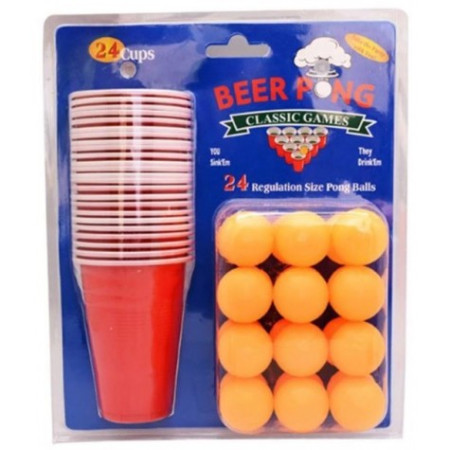 Joc de baut Beer Pong Cyrax, 24 Pahare, 24 Mingi, material plastic, reutilizabil, portabil, rosu