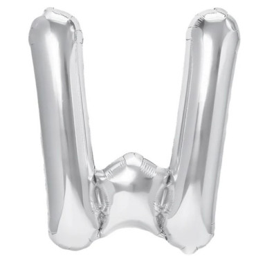 Balon Folie Metalizata Litera W, Cyrax, 40 cm, Umflati cu Heliu sau Aer, Ambalaj Individual, Pai inclus, Argintiu