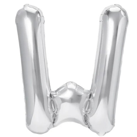Balon Folie Metalizata Litera W, Cyrax, 40 cm, Umflati cu Heliu sau Aer, Ambalaj Individual, Pai inclus, Argintiu