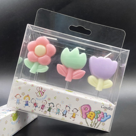 Set 3 Lumanari, Cyrax, Tema Flori, Model 1, din Parafina, Multicolor