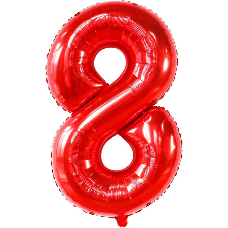 Balon din Folie Metalizata Cyrax, Figurina Cifra, Tema Aniversare 100 cm, Ambalaj Individual, Pai inclus, Umflare cu Aer sau Heliu, Rosu, Cifra 8