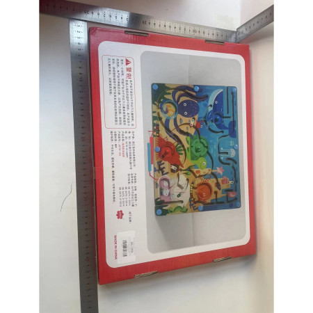 Joc Montessori de Sortare Culori, Cyrax, Creion Magnetic, Tip Labirint Ilustrat, din Lemn, Model Animale Marine, 39x29x1.5 cm