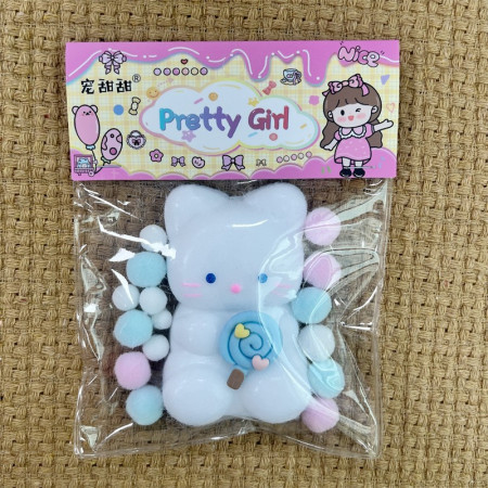 Jucarie Antistres Squishy, Cyrax, cu Revenire Lenta, Squeeze Pretty Girl, Model Animalut, Ambalaj Transparent, Alb