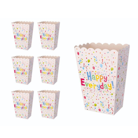 Set 6 Cutii de PopCorn, Cyrax, Model Happy Everyday, 17 x 15 cm, Multicolor
