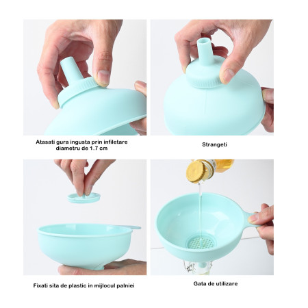 Palnie din plastic 3 in 1 Cyrax, doua dimensiuni de scurgere, cu filet si filtru, diametru scurgere 5.4 cm, 11.5 x 16.7 cm, albastru