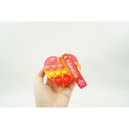 Jucarie antistres din silicon, Cyrax, Pop It Now and Flip It, Portofel inima, Rosu/Galben
