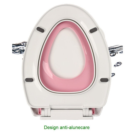 Capac de Toaleta cu Reductie 3 in 1, Cyrax, pentru Copii +3 Ani si Adulti, Coborare Lenta si Silentioasa, Instalare Usoara, din PP5 , in Forma de O, Alb/Roz