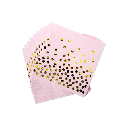 Set 20 de Servetele de Masa, Cyrax, Imprimeu cu Buline Aurii, din Hartie, 17 x 17 cm, Roz