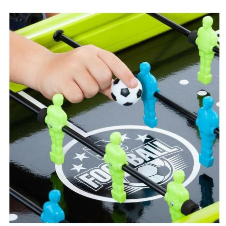 Masa de fotbal cu teren si 18 jucatori Cyrax, 6 manere, cu Tablou Scor, din Metal si ABS, 51 x 44 x 17.5 cm, Design Multicolor, pentru copii/adulti, verde