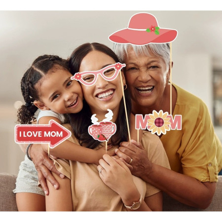 Set 18 Accesorii pentru Petrecere, Cyrax, Props pentru Photo Corner, Tematica Ziua Mamei, Multicolor