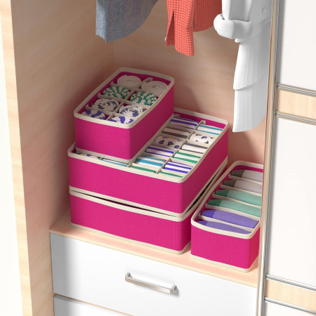 Cutie De Depozitare,  Pentru Lenjerie, Sosete Si Sutiene, Material Textil, 8 Compartimente, 32 x 16 x 10 cm, Culoare Roz