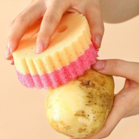 Burete de Vase, Cyrax, Rotund, din Burete PU, Model Smiley Face, Doua Fete, 10 x 4 cm, Portocaliu/Galben