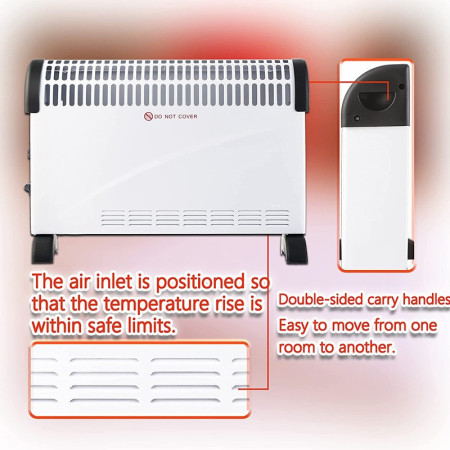 Convector Electric Clasic,  2000W, 3 Trepte de Putere, Termostat, 53x19.8x38 cm, Alb