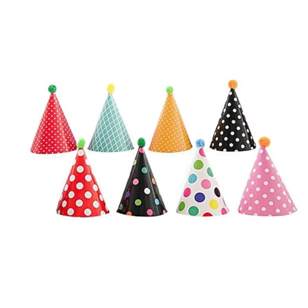 Set 6 Coifuri, Cyrax, Petrecere Copii, din Carton, 24 x 13.5 cm, Model cu Buline si Dungi, Multicolor