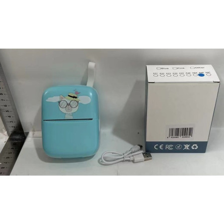 Set Mini Imprimanta Foto Portabila, Cyrax, Include: 1x Set de Markere, 5x Role de Hartie Termica, 5x Role Hartie Adeziva, Incarcare USB, Bluetooth, Print Alb-Negru, Model Pisica, Albastru