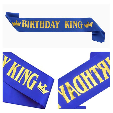 Panglica pentru Aniversare, Cyrax, Model Birthday King, Tematica Aniversare, 160x9.5 cm, Albastru