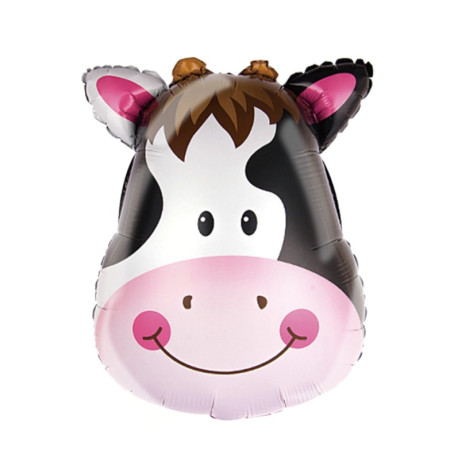 Balon din Folie Metalizata, Cyrax, Mini Figurine Animalute, Model Vacuta, Tematica Aniversare, 45x40 cm, Ambalaj Individual, Pai Inclus, Umflare cu Aer sau Heliu, Multicolor