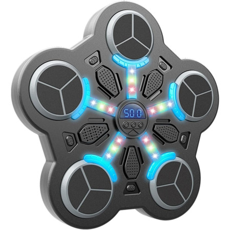 Jucarie de Boxat cu Muzica si Lumini, Cyrax, Manusi Incluse, Bluetooth, Incarcare USB, Aplicare cu Ventuze, 5 Tinte, 33x33x4.5 cm, 930 g, Negru