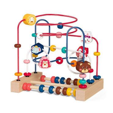 Jucarie din Lemn Montessori, Cyrax, Labirint Motricitate cu Abac si Animalute, Rollercoaster pentru Copii, Educativ, Dezvoltarea Abilitatilor Motorii, Numaratoare, 22.5x22.5x15 cm, Multicolor