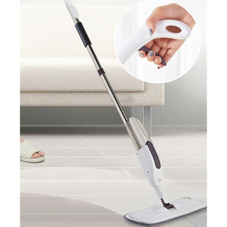 Mop plat,  cu pulverizator, pentru uz casnic, plastic, rezerva de mop din microfibra, 125x40 cm, Alb/Mov