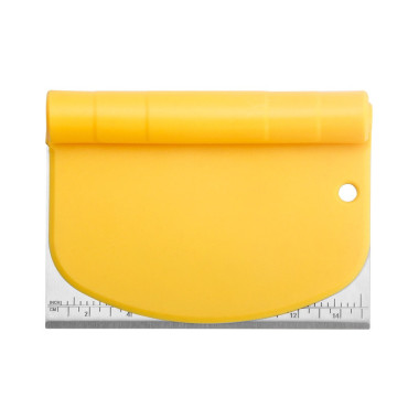 Taietor aluat 15 x 10.5 cm Cyrax, 2 in 1, lama otel inoxidabil, maner din ABS, gradat, paleta plastic, galben