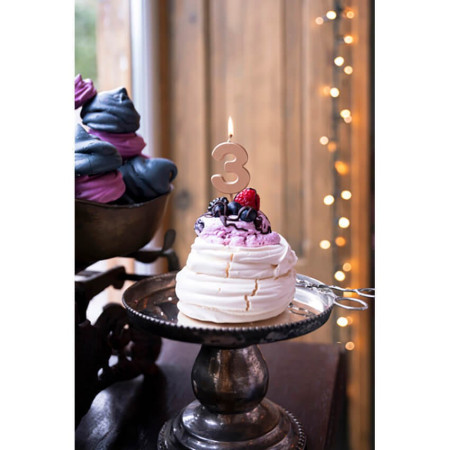 Lumanare de Tort, Cyrax, Model Cifra 3, Party, 4.5 x 2.5 cm, din Parafina, Rose Gold