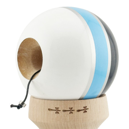 Kendama X Originala ROYAL SPIKE, Profesionala, Cyrax, Cupe Mari KING SIZE V3, Super Sticky, Gaura in Baza, Rulment Metalic, din lemn 18 cm, Ata 55 cm, Inel Albastru deschis