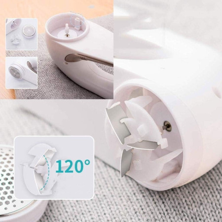 Aparat Pentru Curatat Scame, Par Si Praf,  Trimmer pentru Diferite Tipuri De Material, Cu Lame Din Otel Inoxidabil, Maner Ergonomic, Incarcare Prin USB, 15x6x9 cm, Alb