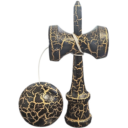 Kendama X Originala, Profesionala, Cyrax, Cracked, din Lemn, 18 cm, Negru/Auriu