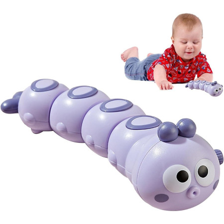 Jucarie mecanica pentru copii Cyrax, omida haioasa, cu cheita, distractiva, se taraste, se misca, 15 x 4 cm, mov