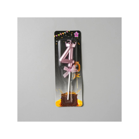 Lumanare Cifra 4, Cyrax, Model Coroana cu Fundita, Pentru Tort, 6 x 2.5 cm Mov