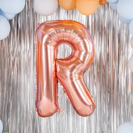 Balon Folie Metalizata Litera R, Cyrax, 100 cm, Umflati cu Heliu sau Aer, Ambalaj Individual, Pai inclus, Rose Gold