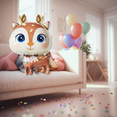 Balon din Folie Metalizata, Cyrax, Mini Figurine, Model Cerb, Tematica Aniversare, 49x74.5 cm, Ambalaj Individual, Pai Inclus, Umflare cu Aer sau Heliu, Maro