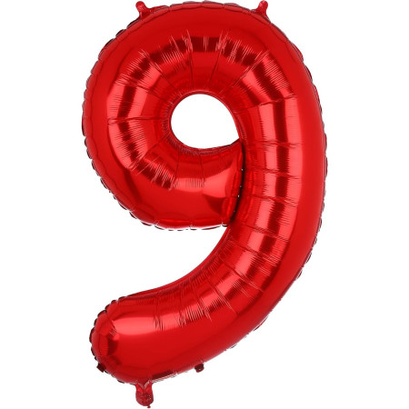 Balon din Folie Metalizata Cyrax, Figurina Cifra, Tema Aniversare 80 cm, Ambalaj Individual, Pai inclus, Umflare cu Aer sau Heliu, Rosu, Cifra 9