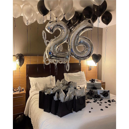 Balon din Folie Metalizata, Cyrax, Figurina Cifra, Tema Aniversare 100 cm, Ambalaj Individual, Pai inclus, Umflare cu Aer sau Heliu, Argintiu, Cifra 6