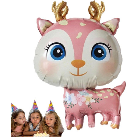 Balon din Folie Metalizata, Cyrax, Mini Figurine, Model Cerb, Tematica Aniversare, 49x74.5 cm, Ambalaj Individual, Pai Inclus, Umflare cu Aer sau Heliu, Roz